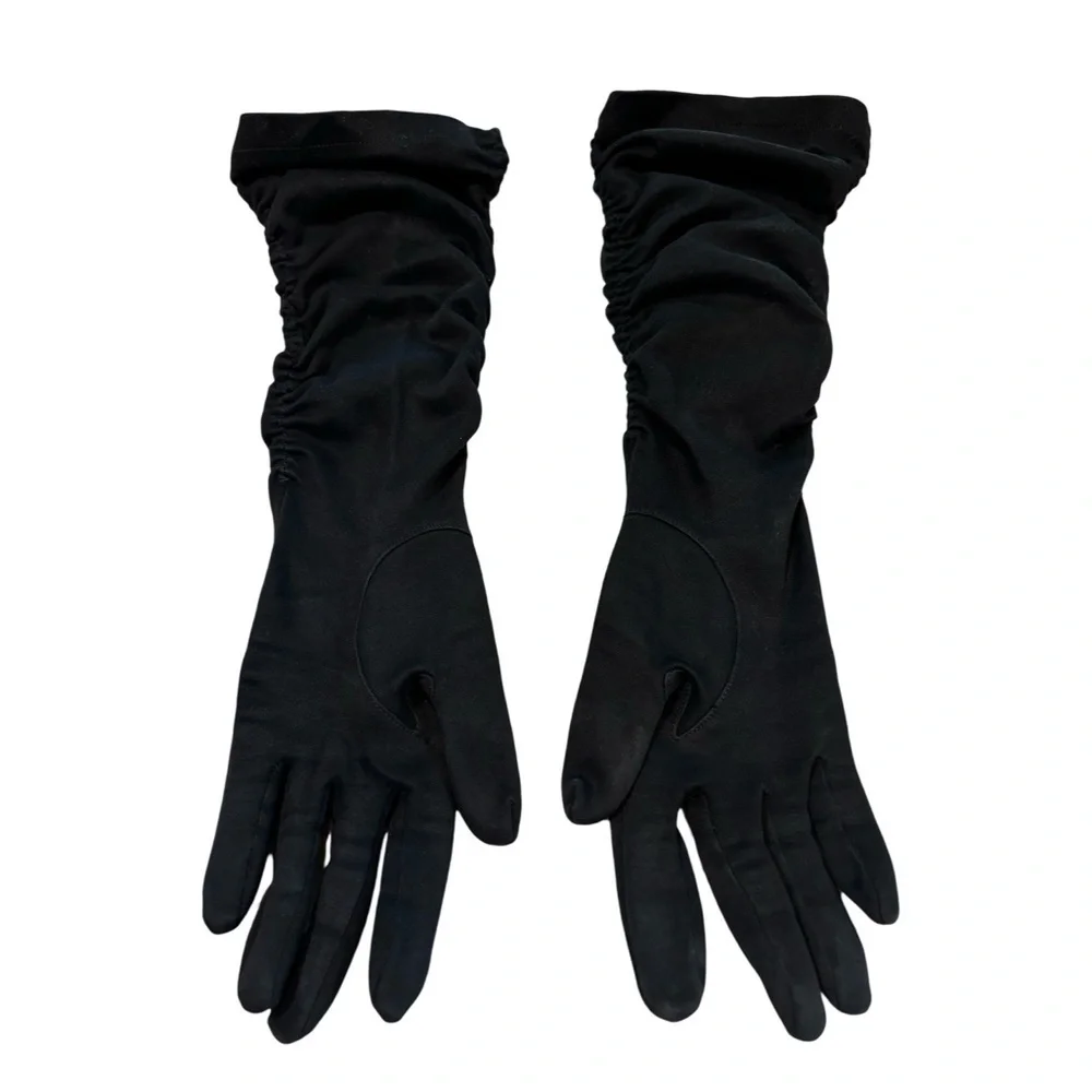 Black Gathered‎ Long Gloves by Elvette Royal by Dawnelle USA 6 1/2